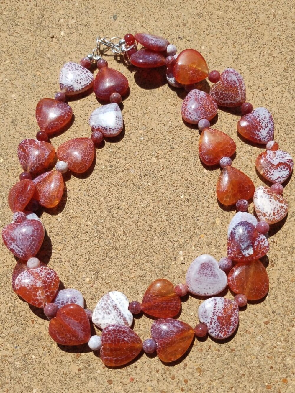 Jay King DTR 2 strand dragon vain agate heart 925 Sterling Silver necklace